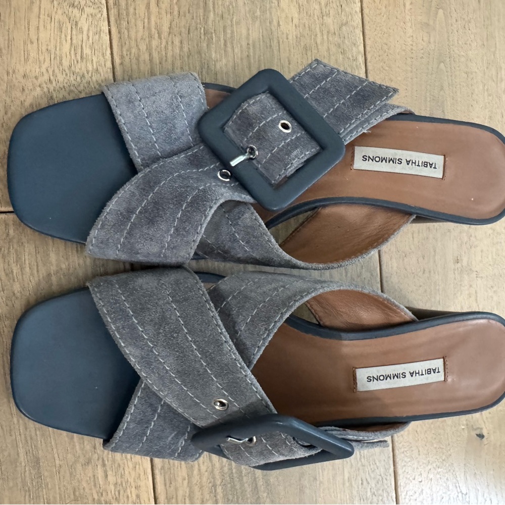 Tabitha Simmons Blue and Gray Suede Mules - size 40